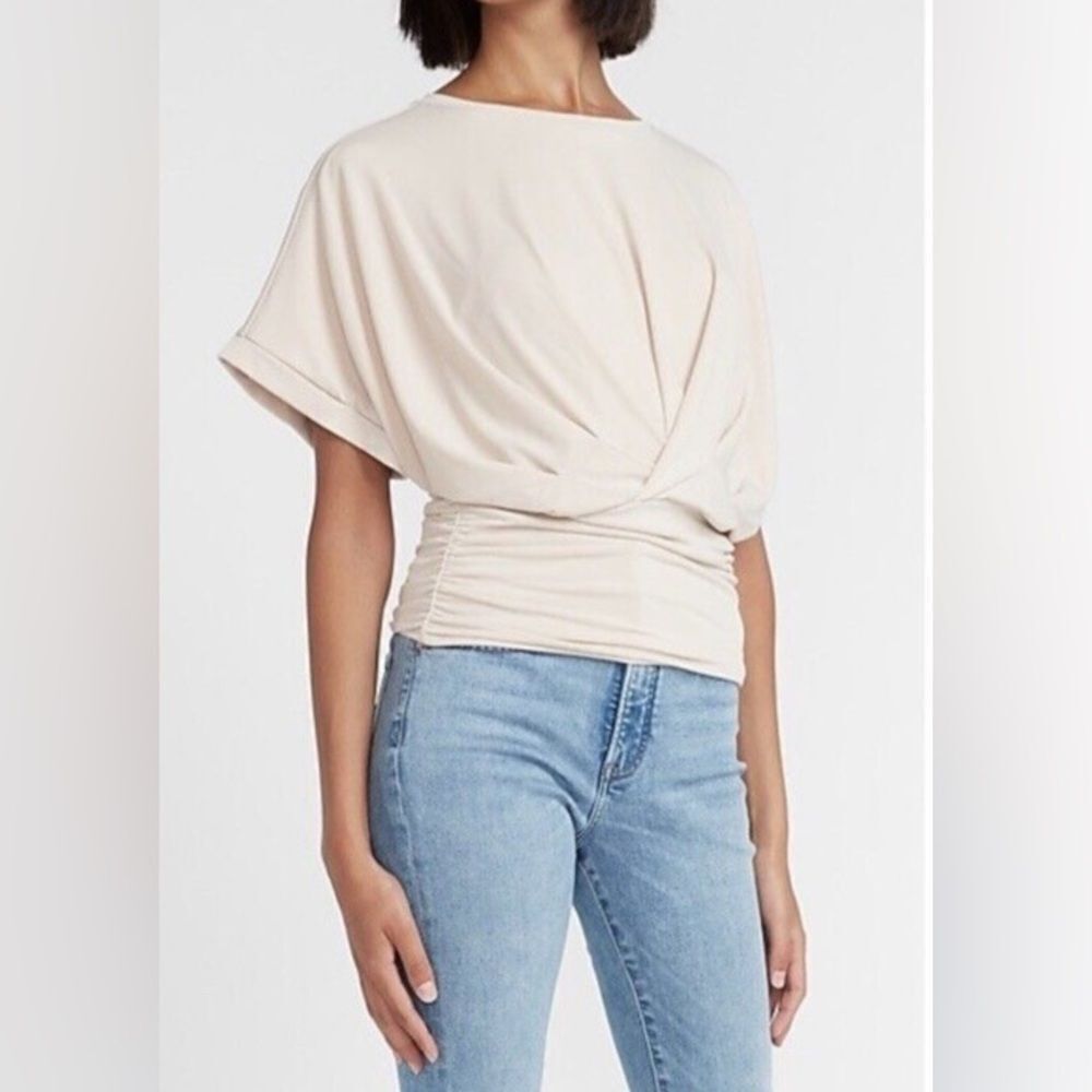 Express Banded Twist Front Tan Stretchy Women's Top size Small
